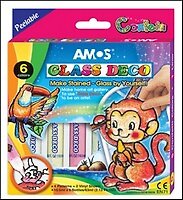 Набор, для детского творчества, Amos, Glass Deco, Краски витражные, Конфетти, 5 красок, 1 контур, 10,5 мл, в блистере