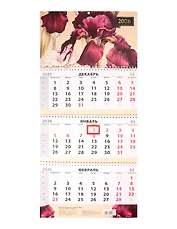 Календарь квартальный 2026г 297*695 "Ирисы" настенный, трёхблочный, спираль