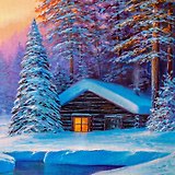 Холст с красками 20x20см по номерам (14 цв.) Дом на лесной заснеженной опушке (Арт. ХК-2304)