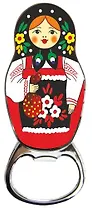 Сувенир, АКМ, Открывашка-магнит "Матрешка красная с черн.платком" 006-34-05