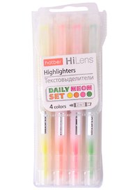 Текстовыделители «Hi-Lens Neon» 4 цвета, двухсторонние, Hatber