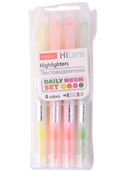 Текстовыделители Hatber, Hi-Lens Neon, двухсторонние 4 цвета