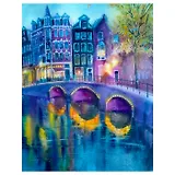 Алмазная мозаика (классическая) с подрамником, с полным заполнением "Сумерки Амстердама", 17 х 22 см