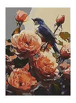 Холст с красками по номерам "Птица в розах", 30 х 40 см