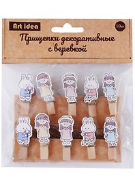 Прищепки декоративные с веревкой «Девочки, зайки», 10 шт.