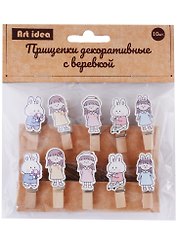 Прищепки декоративные с веревкой «Девочки, зайки», 10 шт.