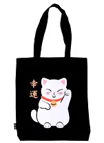 Сумка-шоппер Котик Манэки-нэко, черная (текстиль) (40х32)