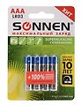 Батарейки КОМПЛЕКТ 4 шт., SONNEN Super Alkaline, AAA (LR03, 24А), алкалиновые, мизинчиковые, в блистере, 451096