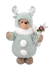 Мягкая игрушка Новогодний Мишка в костюме оленя (пластик, ткань) (20х40)