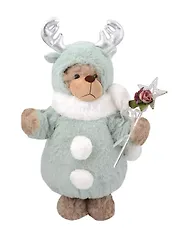 Мягкая игрушка Новогодний Мишка в костюме оленя (пластик, ткань) (20х40) (92785)