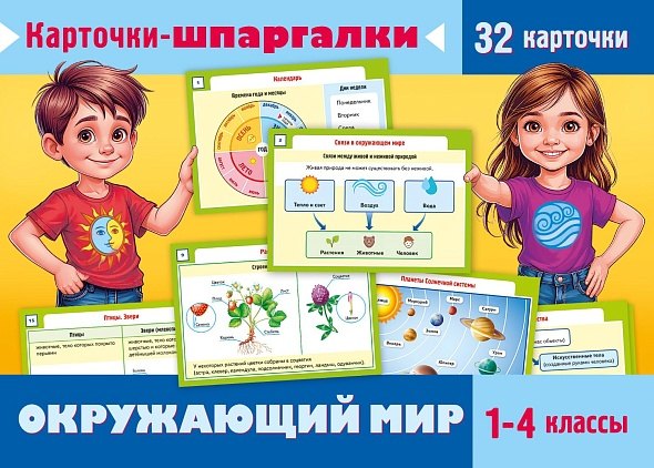 

Окружающий мир. 1-4 классы. Карточки-шпаргалки (32 карточки)