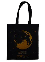 Сумка-шоппер Moon magic (луна), черная, текстиль, золотой глиттер 40см.*32см.