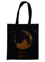 Сумка-шоппер Moon magic (луна), черная, текстиль, золотой глиттер 40см.*32см.