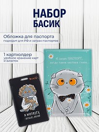 Набор обложка д/ паспорта и чехол д/карточек Басик