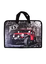 Папка для тетрадей А4 Джип красный 34*24,5*3см пластик, молния, текст.ручки, расширение