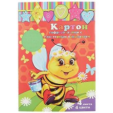 Набор цветного гофрированного картона с блёстками, 4 листа, 4 цвета, А4