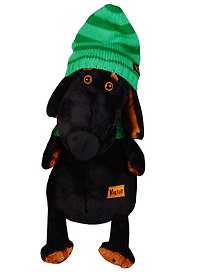 Мягкая игрушка Такса Ваксон в зеленой шапке и шарфе (29 см) (Vaks29-009)