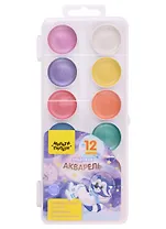 Краски акварельные 12цв "Енот в космосе" (8 перл.+золото+серебро+2 флуор.) п/к, б/к