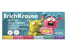 Пластилин «Jolly Friends Glitter», 6 цветов, 108 г, с блестками, со стеком, Erich Krause