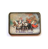 Магнит в ретро стиле "С Новым годом!". Декупаж, кракелюр. Размер 7*10 см. (2014-51)