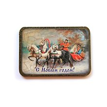 Магнит в ретро стиле "С Новым годом!". Декупаж, кракелюр. Размер 7*10 см. (2014-51)