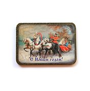 Магнит в ретро стиле "С Новым годом!". Декупаж, кракелюр. Размер 7*10 см. (2014-51)