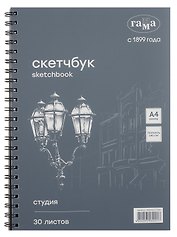 Альбом для графики А4 30л "Студия" черный, 140г/м2, спираль, Гамма