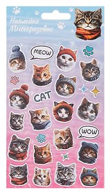 Наклейки многоразовые объёмные «Модные коты», Pink