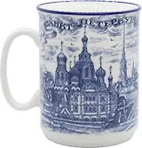 Сувенир АКМ Кружка "Коллаж Виды СПб" фарфор.(под гжель) h=10см, d=8см в асс., 350мл  индивидуальная коробка  060-93