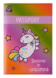 Обложка для паспорта  Единорог (Believe in unicorns) (кожа) (ПВХ бокс) (ОК2019-22)