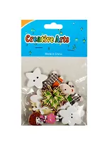 Пуговицы деревянные Мишка, девочка и цветные листики (10шт)