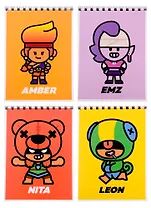 Блокнот А6 40 листов, нелинованный, "Leon, Amber, Emz, Nita, Frank" спираль, Brawl Stars