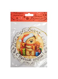 Подвеска Мишка в подарках 12см дерево (696764)
