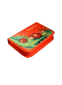Пенал школьный 1отд. "БОЖЬИ КОРОВКИ" 20*13,3*3,5см, откидная планка, полиэстер, запечатка, вышивка, Феникс