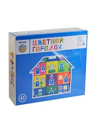 Конструктор Цветной Городок большой (8688-8) (789470) (41дет.) (Томик) (дерево) (3+) (коробка)