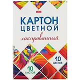 Картон цветной 10цв 10л А4 "Мозаика" лакированный, односторон., папка