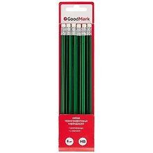 Карандаши чернографитные с ластиком, GoodMark, 6 штук