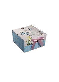 Коробка подарочная 15.3*15.3*7 квадратная, голубая, магнит, декор.бант, картон, Вейксинг