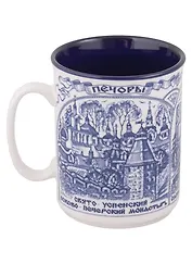 Кружка кобальт Псков,Печоры,Изборск (300мл) (фарфор) (Псков) (060-25)