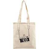 Сумка-шоппер "Фотоаппарат" бежевая 40*32/35см, текстиль, с 2 ручками СК2019-4