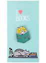 Значок I love books Котик с книгой и кофе (металл)