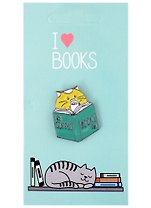 Значок I love books Котик с книгой и кофе (металл)
