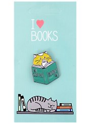 Значок «I love books. Котик с книгой и кофе», металл