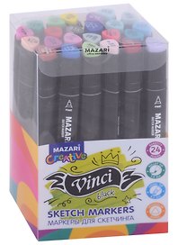 Маркеры для скетчинга 24цв "Vinci"  Main colors на спиртовой основе, пулевидный/клиновидный наконечники 1.0-6.2мммм, Mazari