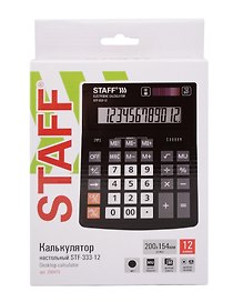 Калькулятор 12-разрядный настольный, двойное питание, CDB1201-BK, Staff