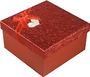 Коробка подарочная "Красный металлик" с сердцем 14,5*14,5*7,5см