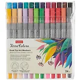 Маркеры для скетчинга 24цв Terra Colora двусторонние линер/кисть на водной основе, Hatber