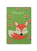 Обложка для паспорта Лиса на зеленом фоне