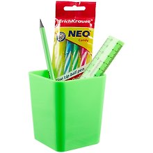 Набор настольный (4 ручки, карандаш, линейка), зелёный, «Base. Neon Solid», Erich Krause