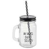 Банка с ручкой и крышкой для коктейлей My mug don’t touch (стекло) (450 мл) - 0